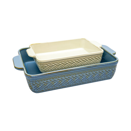 2PC TEXTURED RECTANGLE BAKEWARE SET